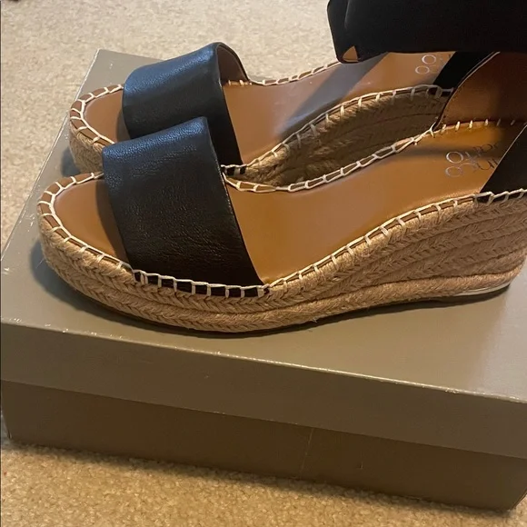 Franco Sarto Black Espadrille Wedge Sandals - Picture 3 of 13